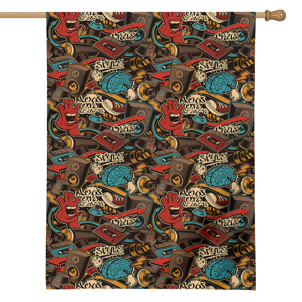 Retro Graffiti Pattern Print House Flag
