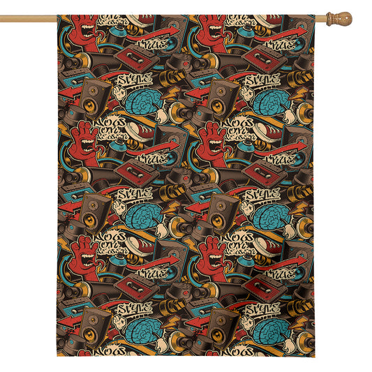 Retro Graffiti Pattern Print House Flag