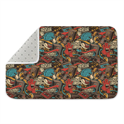 Retro Graffiti Pattern Print Indoor Door Mat