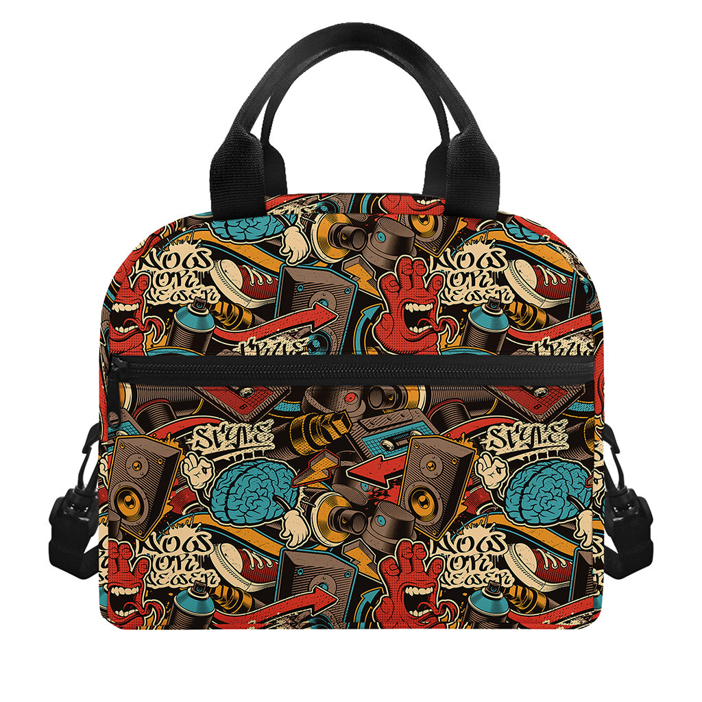 Retro Graffiti Pattern Print Insulated Lunch Bag