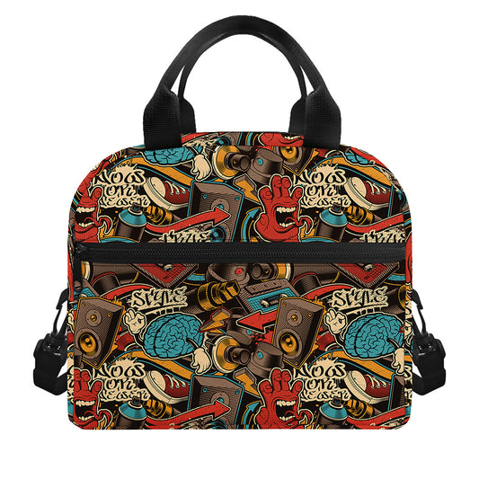Retro Graffiti Pattern Print Insulated Lunch Bag
