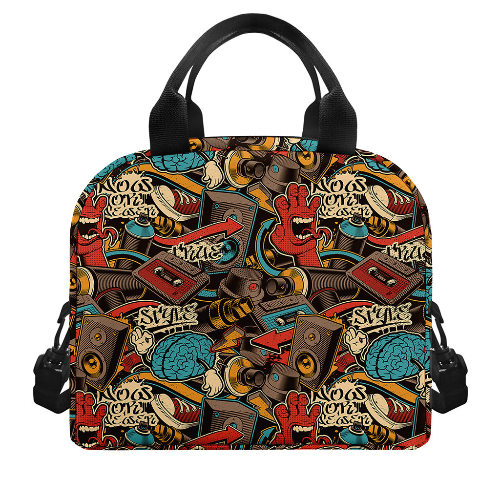 Retro Graffiti Pattern Print Insulated Lunch Bag
