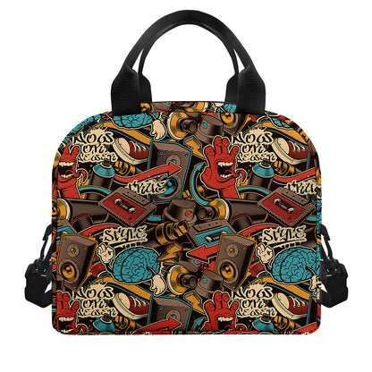 Retro Graffiti Pattern Print Insulated Lunch Bag