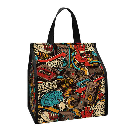 Retro Graffiti Pattern Print Insulated Lunch Tote