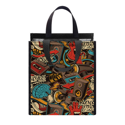 Retro Graffiti Pattern Print Insulated Lunch Tote
