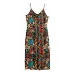 Retro Graffiti Pattern Print Jersey Midi Cami Dress