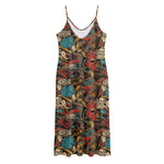 Retro Graffiti Pattern Print Jersey Midi Cami Dress