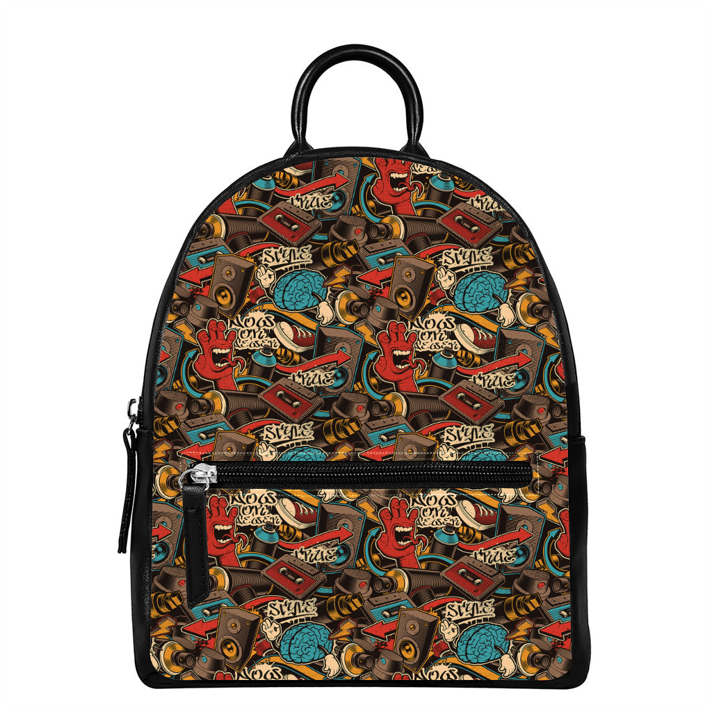 Retro Graffiti Pattern Print Leather Backpack