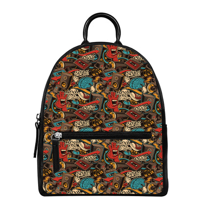 Retro Graffiti Pattern Print Leather Backpack