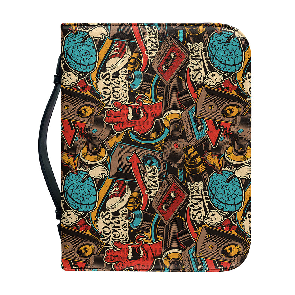 Retro Graffiti Pattern Print Leather Bible Cover