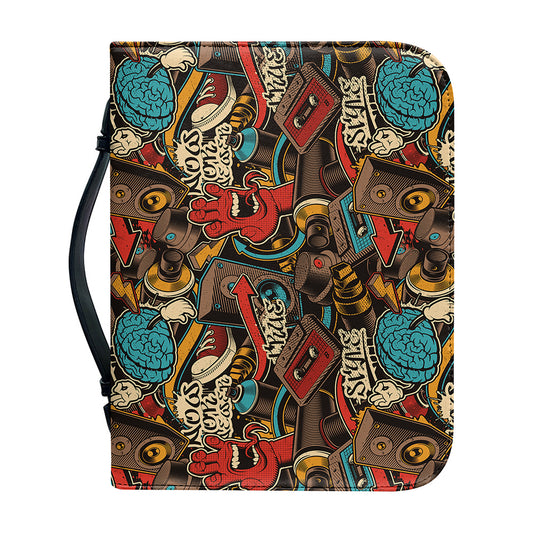 Retro Graffiti Pattern Print Leather Bible Cover