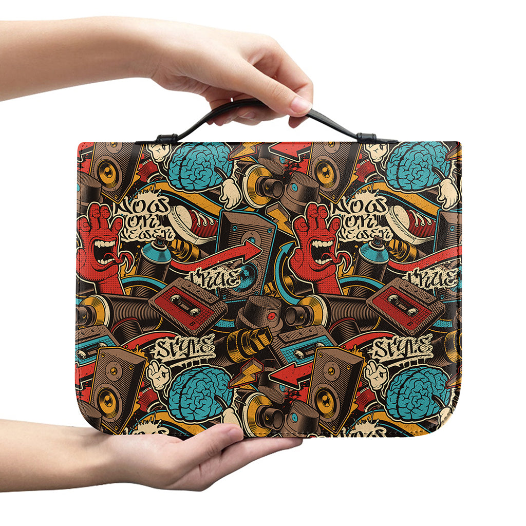 Retro Graffiti Pattern Print Leather Bible Cover