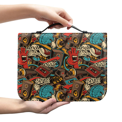 Retro Graffiti Pattern Print Leather Bible Cover