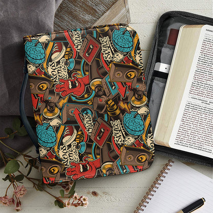 Retro Graffiti Pattern Print Leather Bible Cover