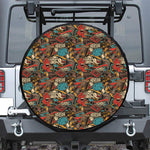 Retro Graffiti Pattern Print Leather Spare Tire Cover