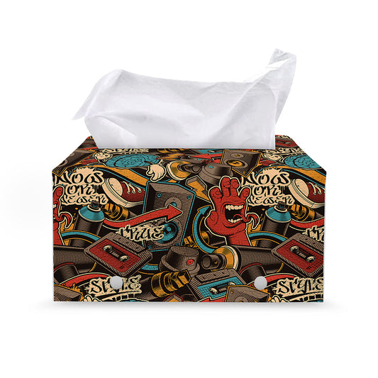 Retro Graffiti Pattern Print Leather Tissue Box Cover