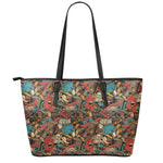Retro Graffiti Pattern Print Leather Tote Bag