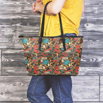 Retro Graffiti Pattern Print Leather Tote Bag
