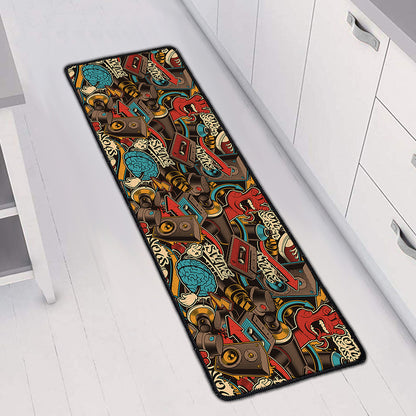 Retro Graffiti Pattern Print Long Kitchen Mat