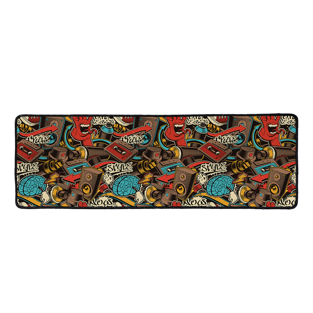 Retro Graffiti Pattern Print Long Kitchen Mat