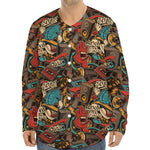 Retro Graffiti Pattern Print Long Sleeve Baseball Jersey