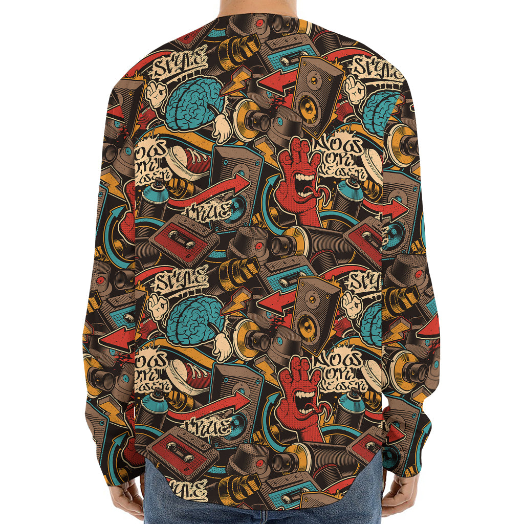 Retro Graffiti Pattern Print Long Sleeve Baseball Jersey