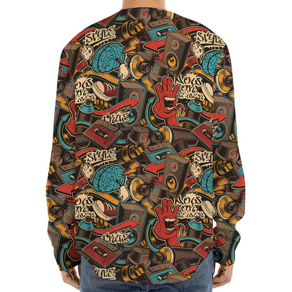 Retro Graffiti Pattern Print Long Sleeve Baseball Jersey