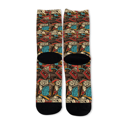 Retro Graffiti Pattern Print Long Socks