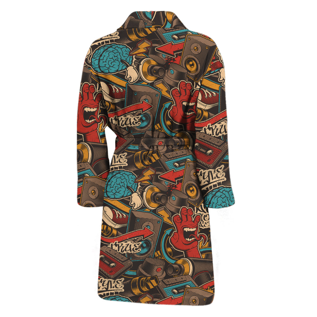 Retro Graffiti Pattern Print Men's Bathrobe