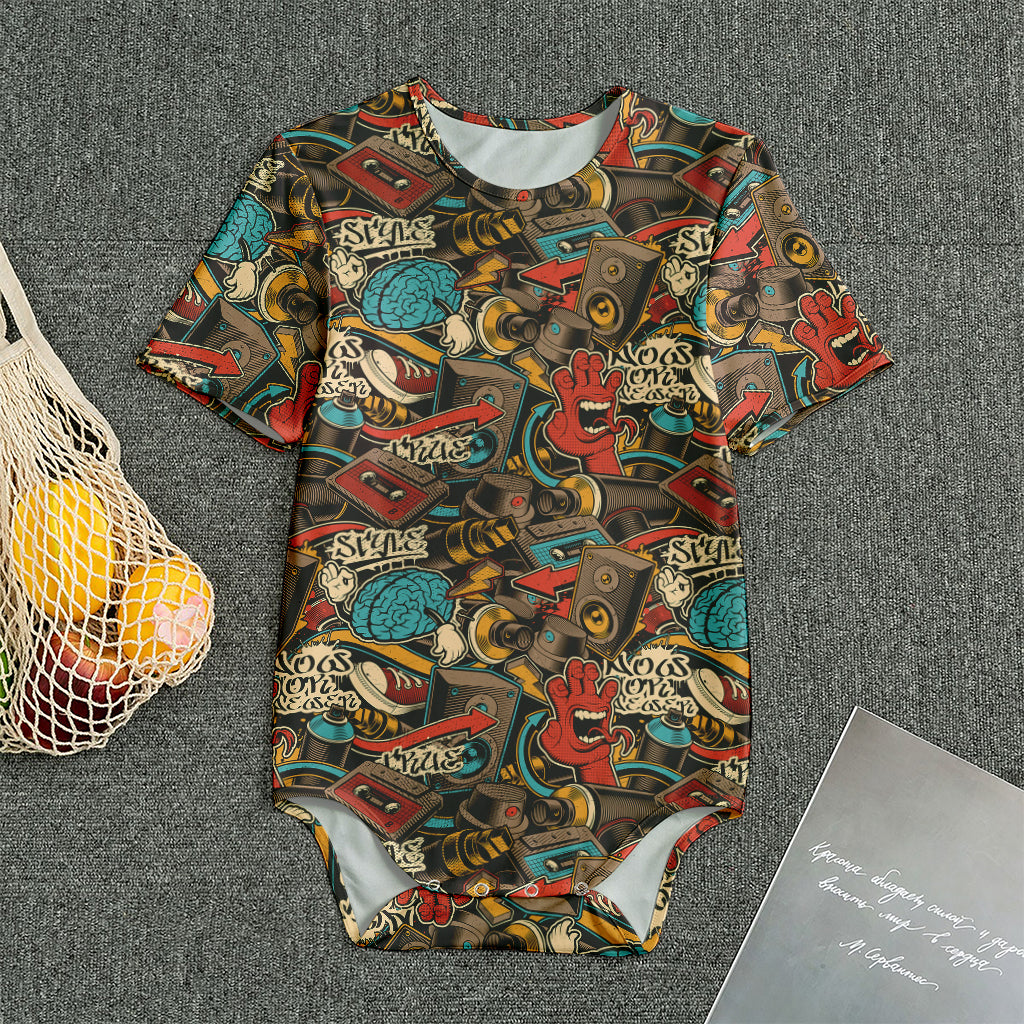 Retro Graffiti Pattern Print Men's Bodysuit