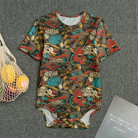 Retro Graffiti Pattern Print Men's Bodysuit