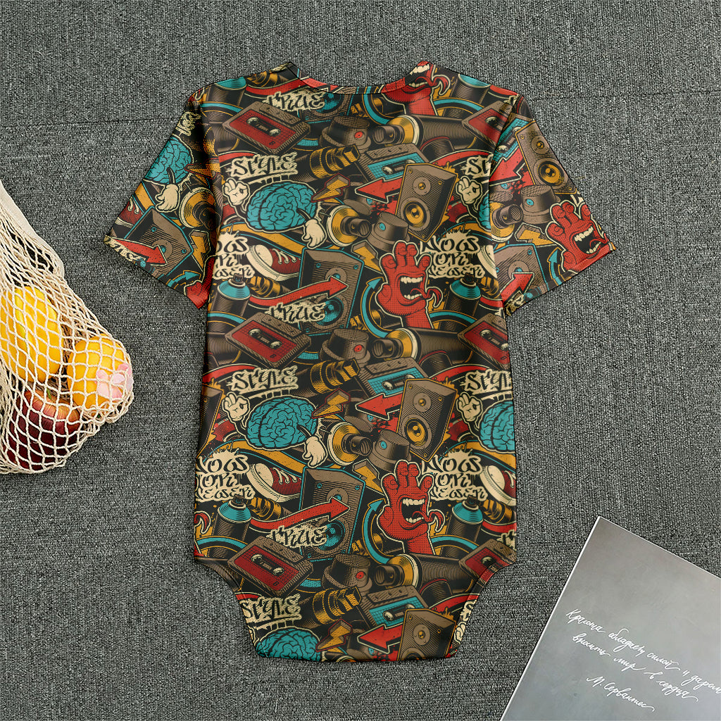 Retro Graffiti Pattern Print Men's Bodysuit