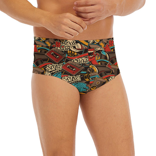 Retro Graffiti Pattern Print Men's Briefs