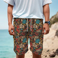 Retro Graffiti Pattern Print Men's Cargo Shorts