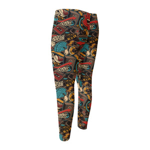 Retro Graffiti Pattern Print Men's Compression Pants