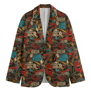 Retro Graffiti Pattern Print Men's Cotton Blazer