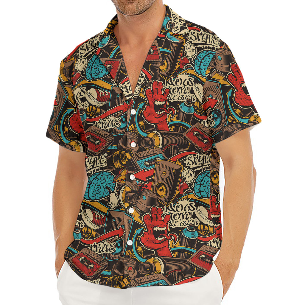 Retro Graffiti Pattern Print Men's Deep V-Neck Shirt