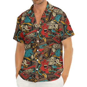 Retro Graffiti Pattern Print Men's Deep V-Neck Shirt