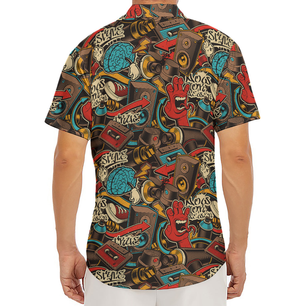 Retro Graffiti Pattern Print Men's Deep V-Neck Shirt