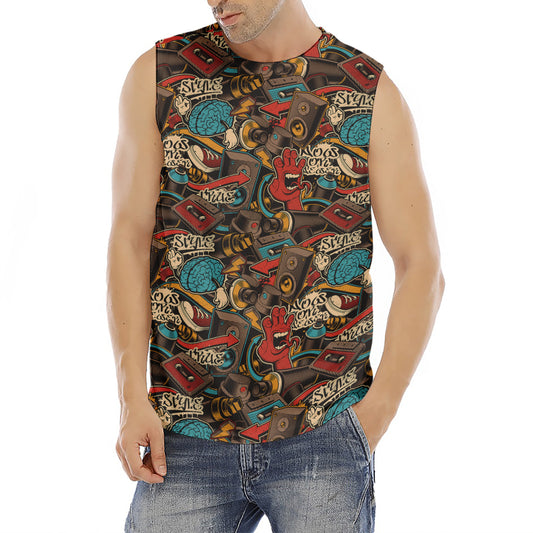 Retro Graffiti Pattern Print Men's Fitness Tank Top