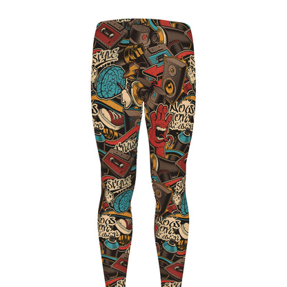 Retro Graffiti Pattern Print Men's leggings
