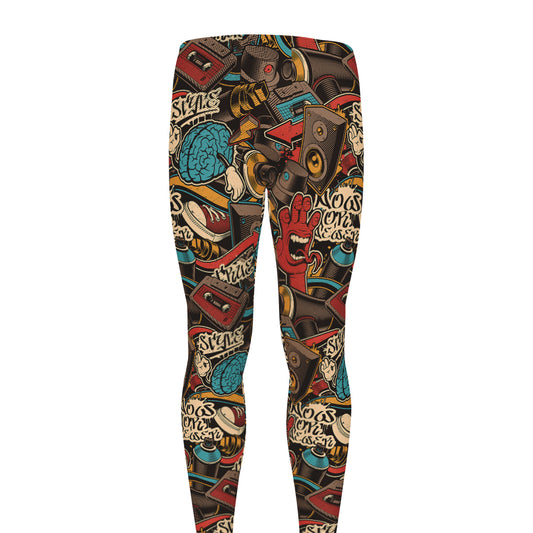 Retro Graffiti Pattern Print Men's leggings