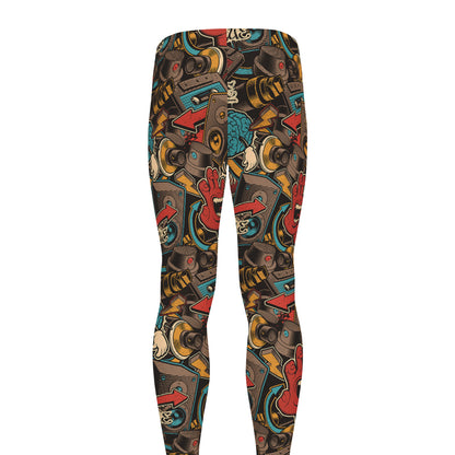 Retro Graffiti Pattern Print Men's leggings