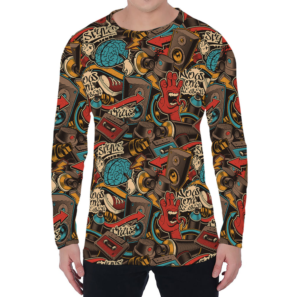 Retro Graffiti Pattern Print Men's Long Sleeve T-Shirt
