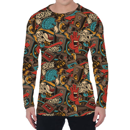 Retro Graffiti Pattern Print Men's Long Sleeve T-Shirt