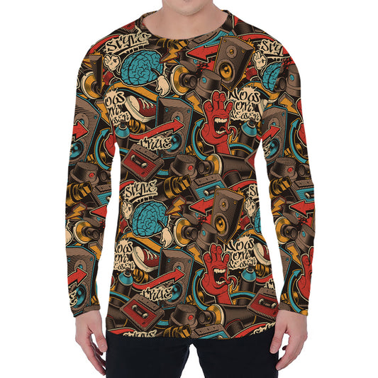 Retro Graffiti Pattern Print Men's Long Sleeve T-Shirt