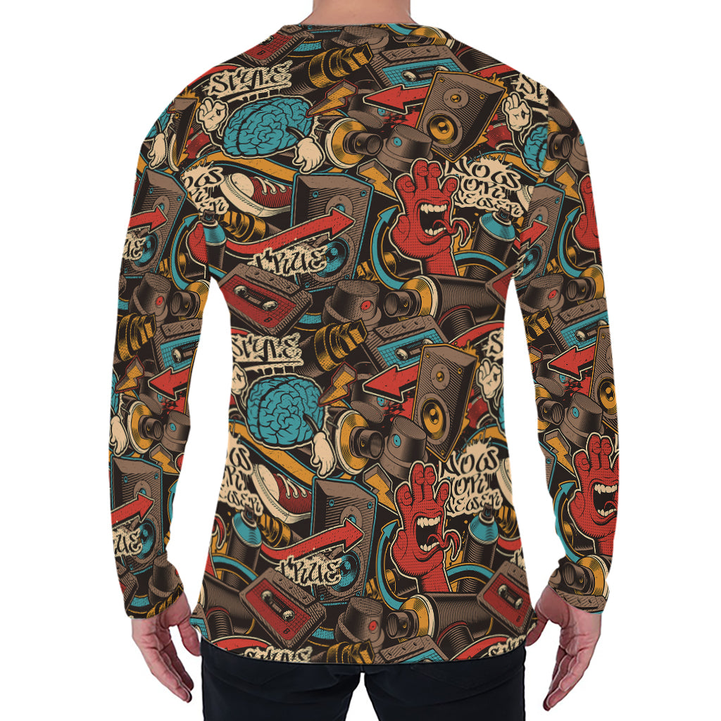 Retro Graffiti Pattern Print Men's Long Sleeve T-Shirt