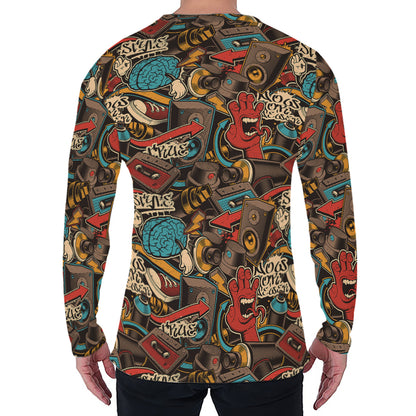 Retro Graffiti Pattern Print Men's Long Sleeve T-Shirt