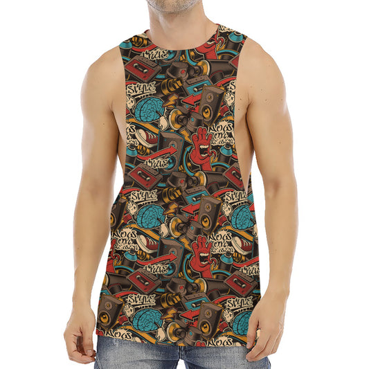 Retro Graffiti Pattern Print Men's Muscle Tank Top