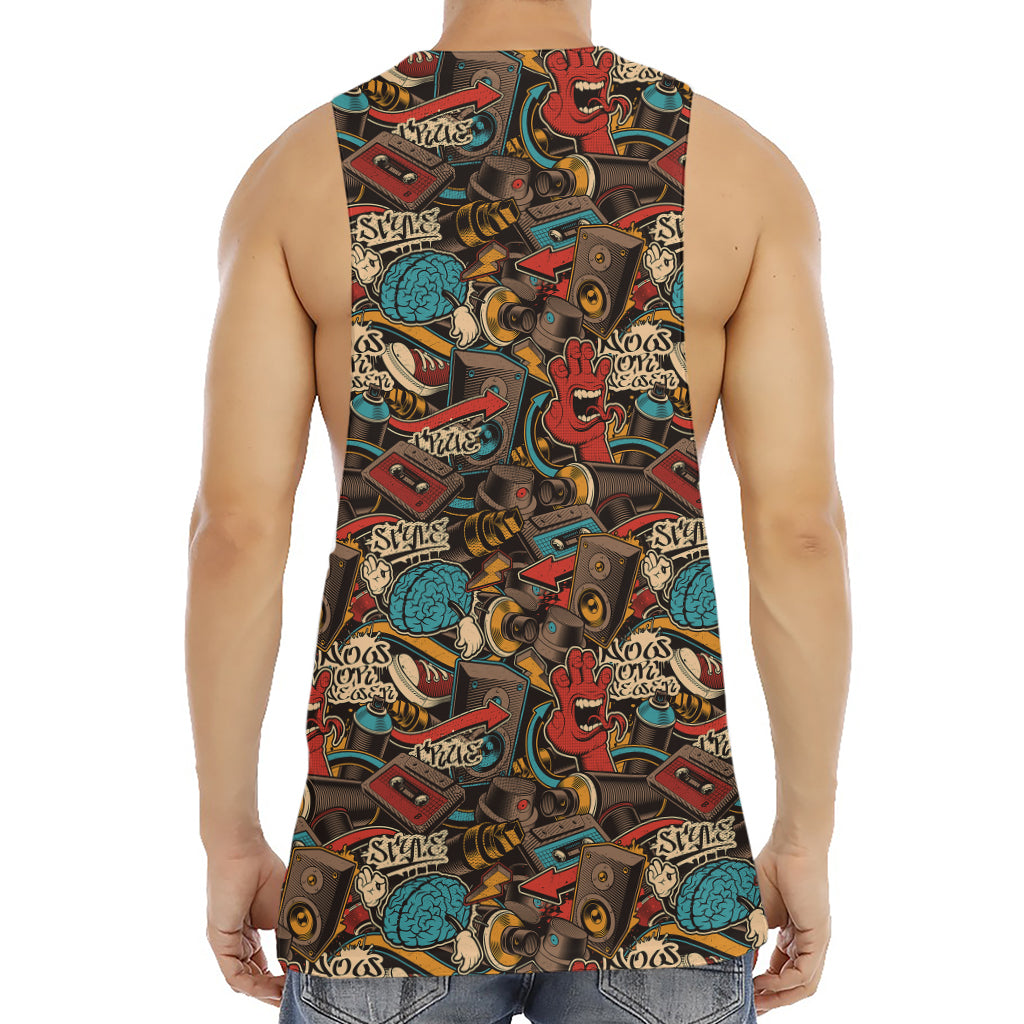 Retro Graffiti Pattern Print Men's Muscle Tank Top
